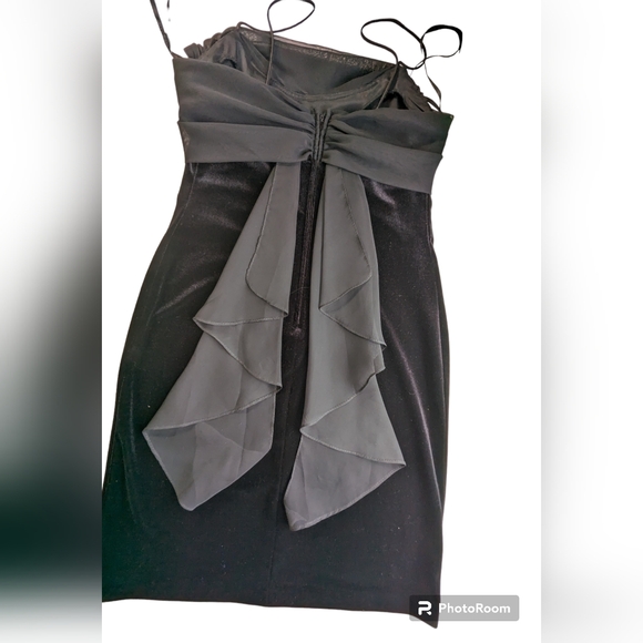 Vtg Betsy & Adam Velvet chiffon Dress Black Size 3/4 Spaghetti straps Zipper W-1 - Picture 5 of 15